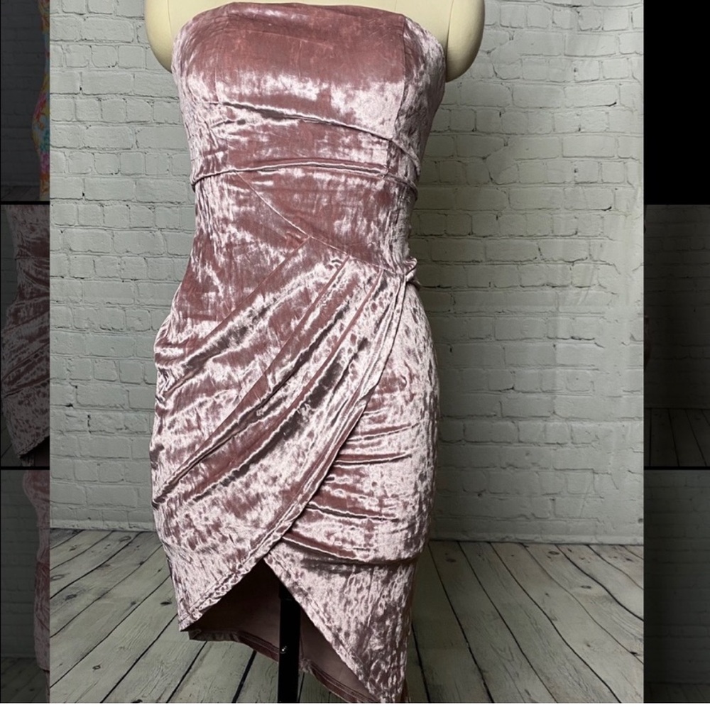 Strapless Velvet Dress in Soft Pink